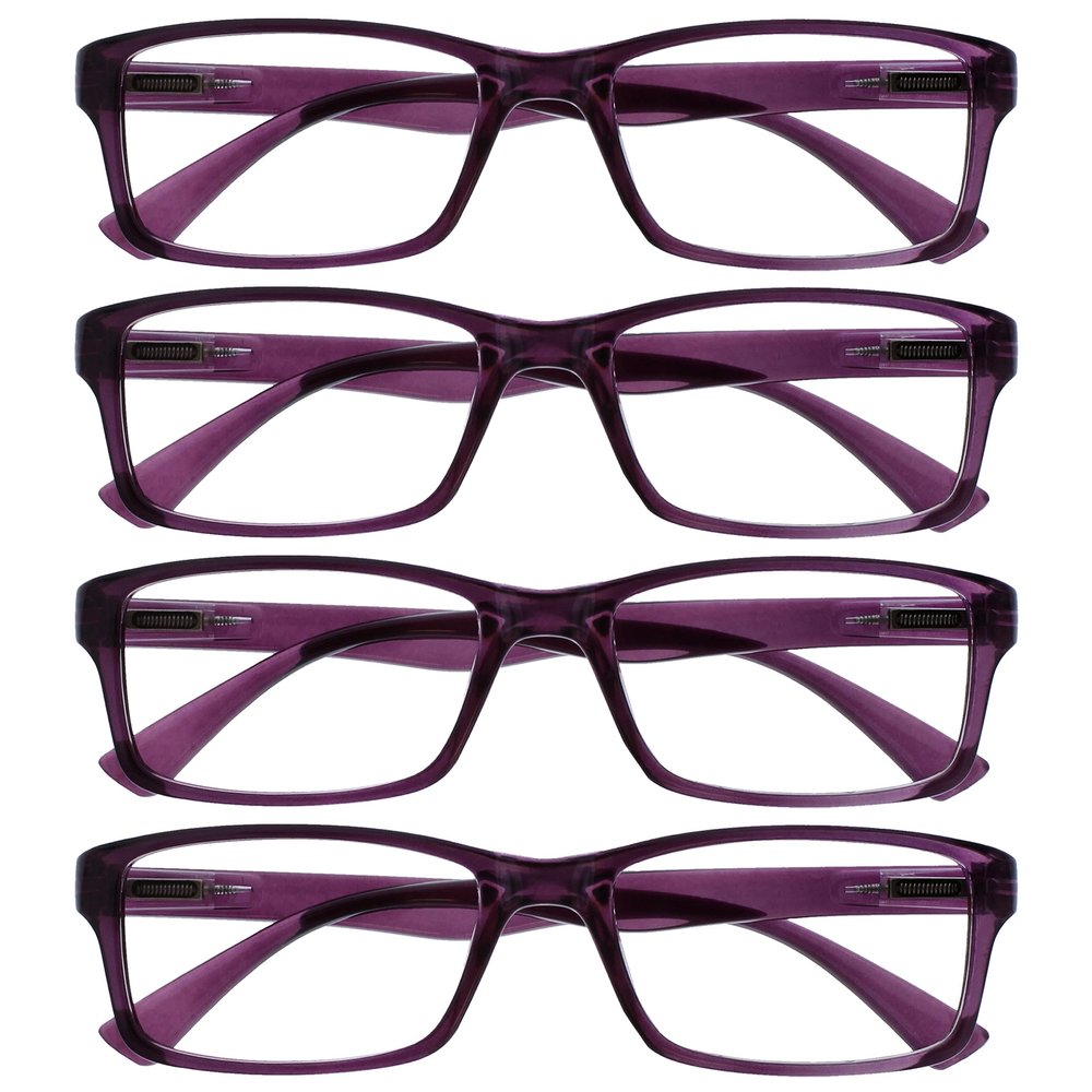 OPULIZE PEP Reading Glasses for Women and Men, 4-Pack, Transparent Purple, +3.50