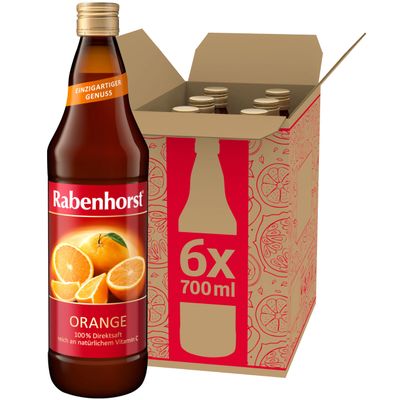 RABENHORST Orange Juice, 6-Pack (6 x 700 ml), Vegan, with Natural Vitamin C