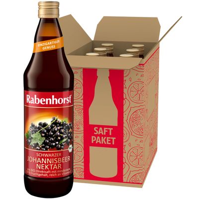RABENHORST Organic Blackcurrant Nectar, 6-Pack (6 x 700 ml) - Tart Nectar with at Least 35% Fruit Content and Naturally Occurring Vitamin C