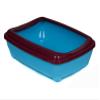 57 cm Cat Litter Box Tray with Rim, Burgundy Rim, Light Blue Base view 1