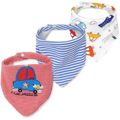 CuteOn Baby Drool Bibs, Unisex 3-Pack, Absorbent Cotton Triangle Bibs with Snaps for Boys and Girls - Assorted