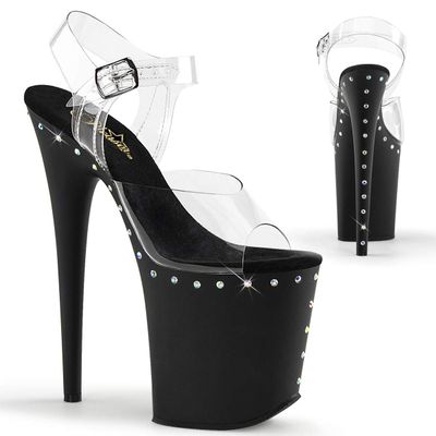 Pleaser FLAM808ABLS/C/B Platform Sandals for Women, Transparent (Matte Black), EU 36