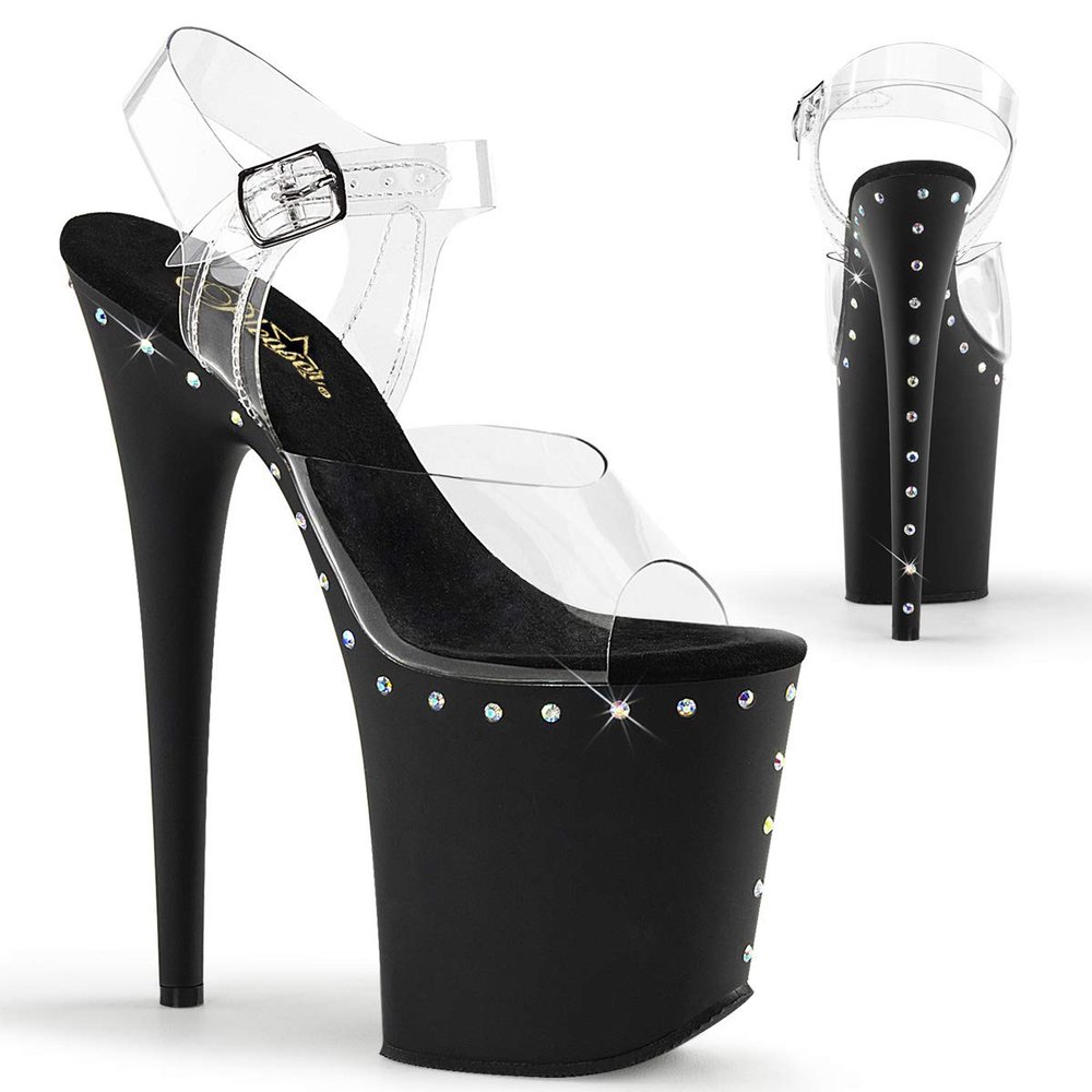 Pleaser FLAM808ABLS/C/B Platform Sandals for Women, Transparent (Matte Black), EU 36