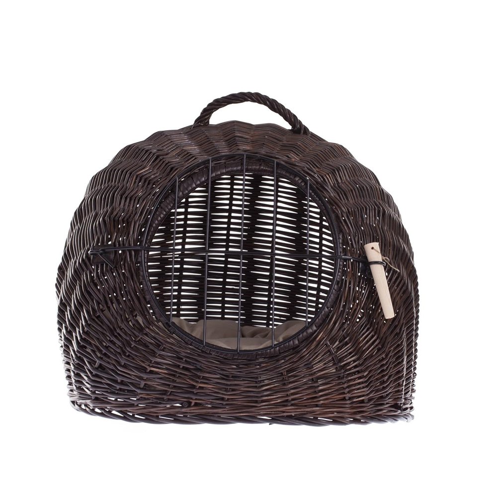e-wicker24 All-Wicker Cat House in Wenge Gray, Wicker Cat Basket, Cat Bed with Carrying Handle