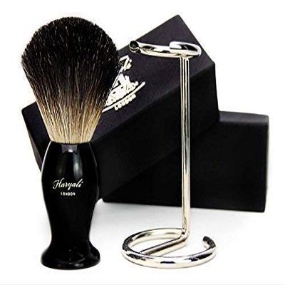 Pure Black Badger Hair Shaving Brush for Men with Stand