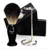 Pure Black Badger Hair Shaving Brush for Men with Stand view 1