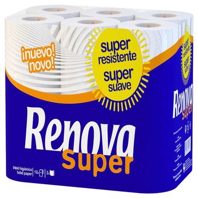 Renova Super White Toilet Paper - 12 Rolls