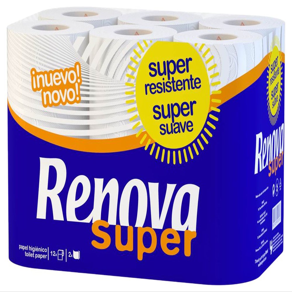 Renova Super White Toilet Paper - 12 Rolls