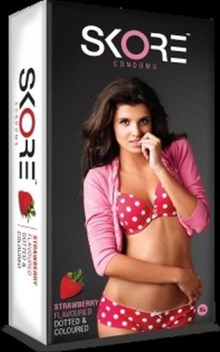 Skore 10-Pack Condoms - Strawberry-Flavored, Colored & Dotted - Naked & Discreet Packaging