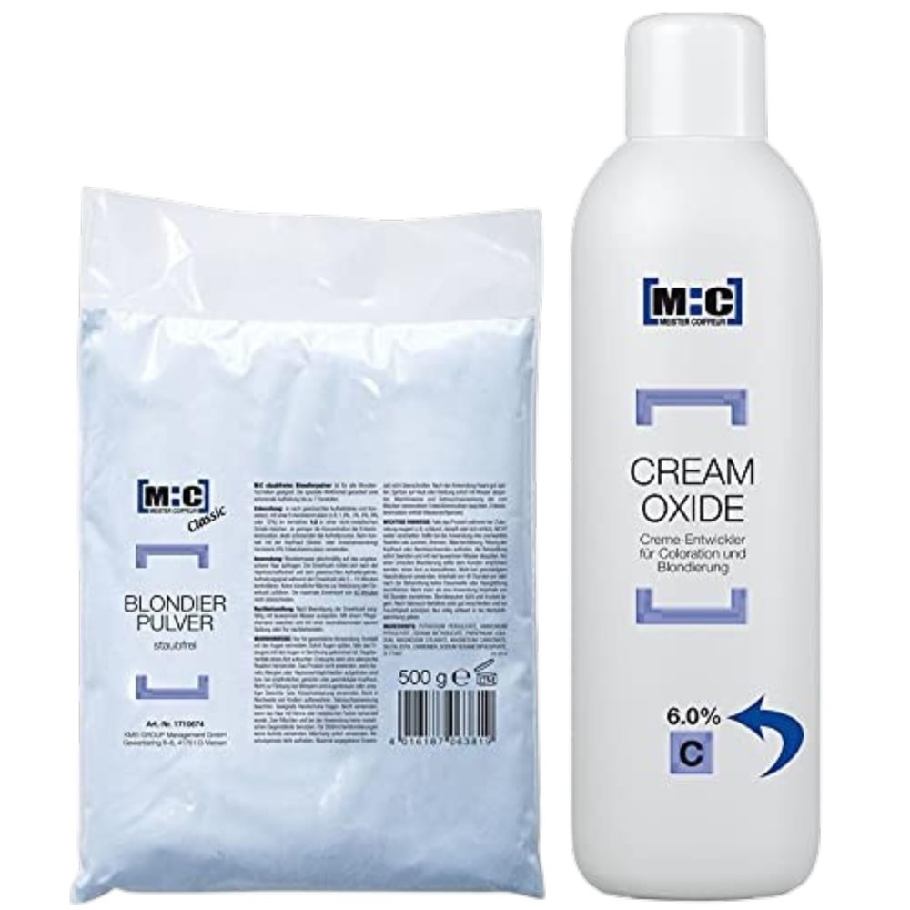 Meister Coiffeur Hair Lightener 500 g + Oxidant 6% 1,000 ml, Ammonia-Free Cream, Blonde, Permanent, 1 pc