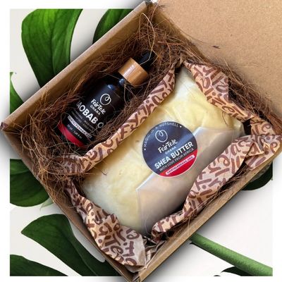 FairTale GHANA Raw African Shea Butter 16 oz / 450 g + Baobab Oil 1.69 fl oz / 50 ml Set