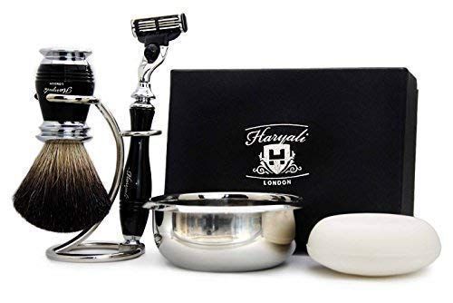 5-Piece Black Shaving Set with Black Badger Hair Brush