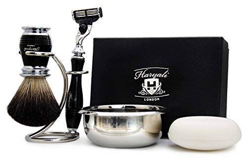 5-Piece Black Shaving Set with Black Badger Hair Brush