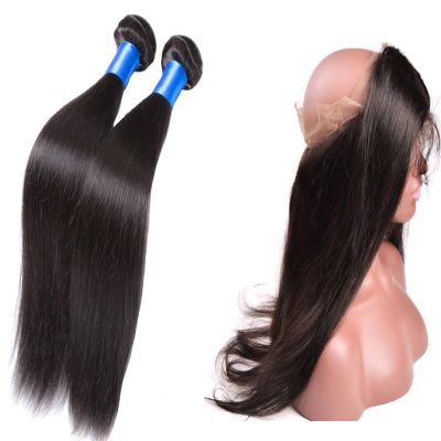 YanT HAIR Hair Extensions, 22" and 24" with 20" 360 Frontal, Natural Shade, 3 Pieces