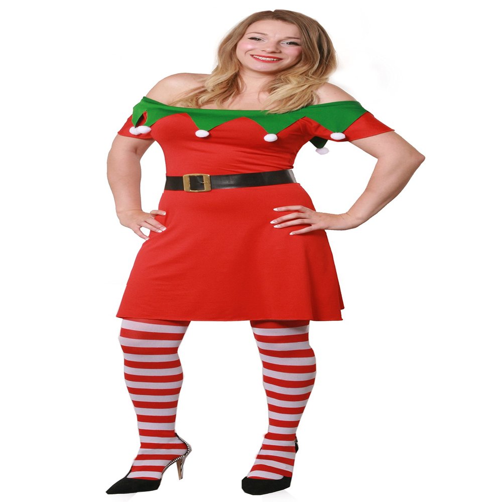 I LOVE FANCY DRESS LTD Sexy Elf/Gnome Costume: Red Dress, Medium + Elf Hat + Knee-High Stockings