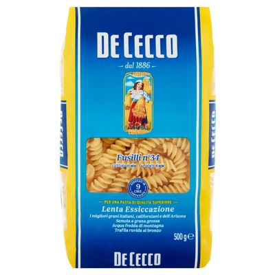 De Cecco Fusilli 34 Durum Wheat Semolina Pasta, 6 x 500 g [3 kg]