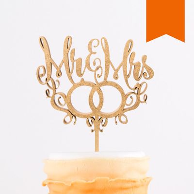 KLEINLAUT 3D Mr. & Mrs. Cake Topper with Rings, 25 x 29.5 cm, Orange