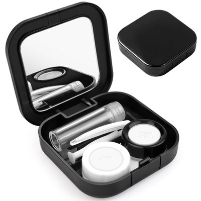 adecco LLC Portable Contact Lens Case Travel Kit with Mirror, Bottle and Tweezers