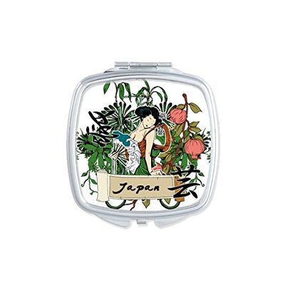 DIYthinker Green Geisha Fan Square Compact Makeup Pocket Mirror