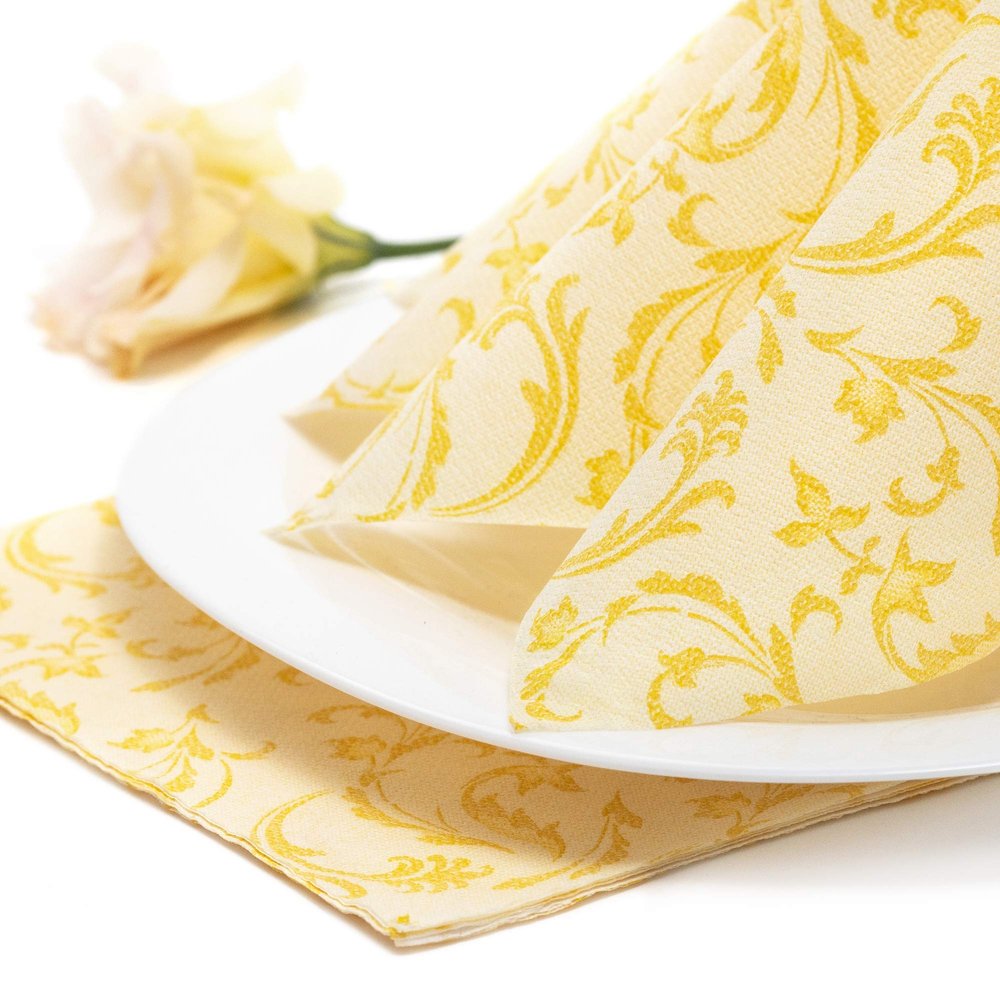 Papstar 50 Napkins 'ROYAL Collection' 1/4 Fold 40 cm x 40 cm Yellow 'Damascato'