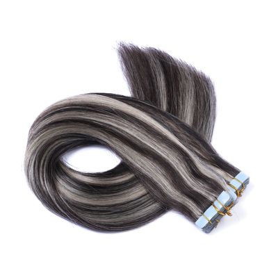 Tape-In Hair Extensions #1B/Gray Highlighted, 60 cm, 50 Wefts, 100% Remy Human Hair by NOVON