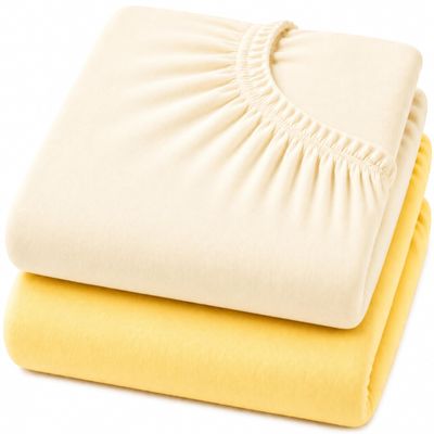 DuDu N Girlie Next2Me Cotton Jersey Fitted Sheets for Baby Crib, 51 x 85 cm, 2-Pack, Cream/Yellow