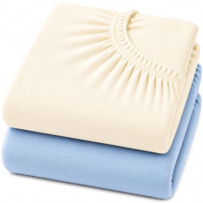 DuDu N Girlie Next2Me Cotton Jersey Fitted Sheets for Baby Crib, 51 x 85 cm, 2-Pack, Cream/Blue