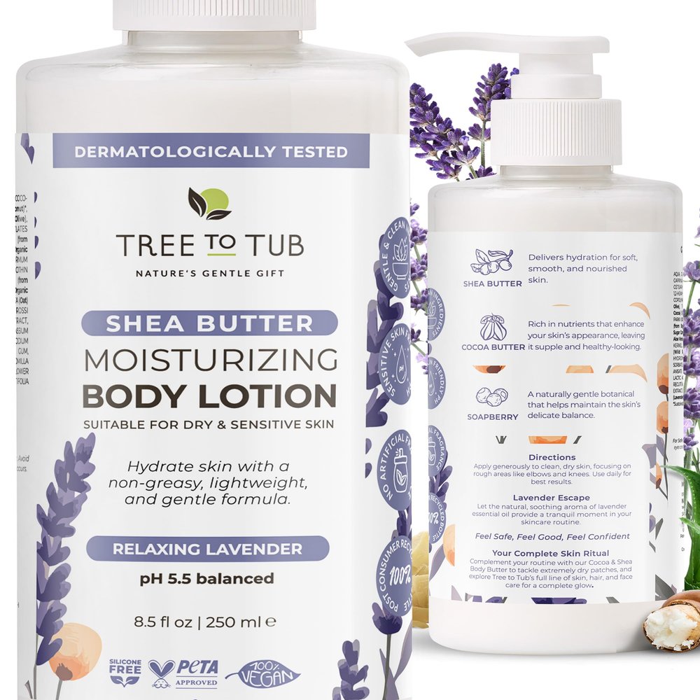 Tree To Tub Lavender Shea Butter Body Lotion for Dry, Sensitive Skin