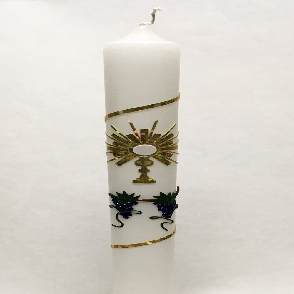 Baptism/Communion Candle K-4 Gold with Drip Guard and Inscription KW-JO-K04