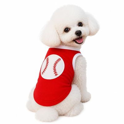 petitebelle Red and White Baseball Cotton T-Shirt Dog Dress