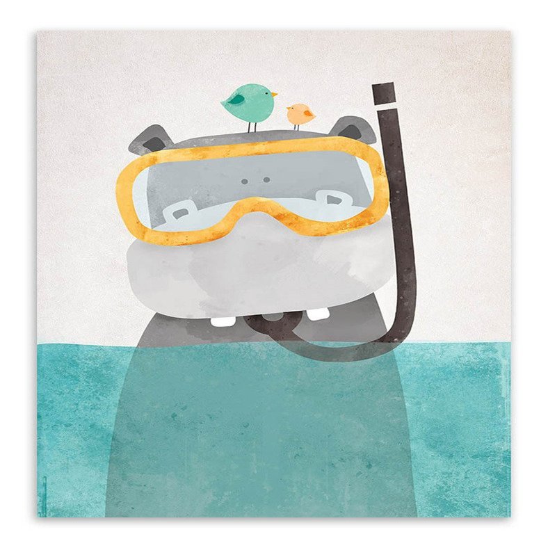 Nordic Cute Animal Poster: Polar Bear, Hippo and Penguin Canvas Wall Art, Unframed PTWC002-M