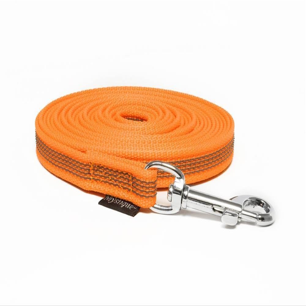 Mystique Rubberized Long Training Leash 15 mm with Hand Loop, Standard Snap Hook, Neon Orange, 20 m