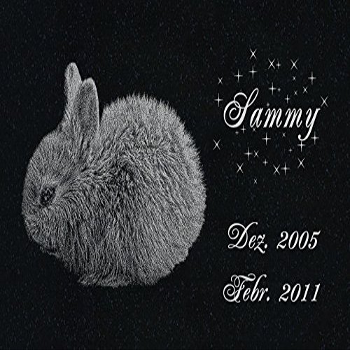 LaserArt24 Granite Pet Memorial Stone with Laser Engraving, Rabbit-ag02 Motif, Photo, Text and Dates