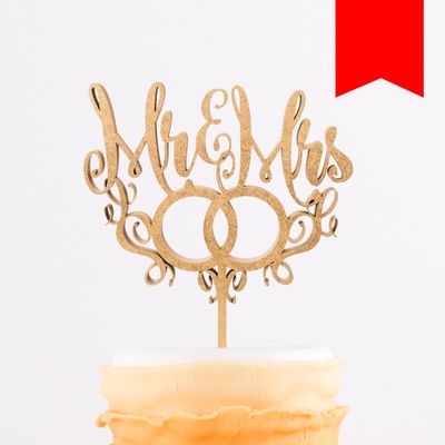 KLEINLAUT 3D Lettering Cake Topper Mr. & Mrs. with Rings, 25 x 29.5 cm, Neon Red