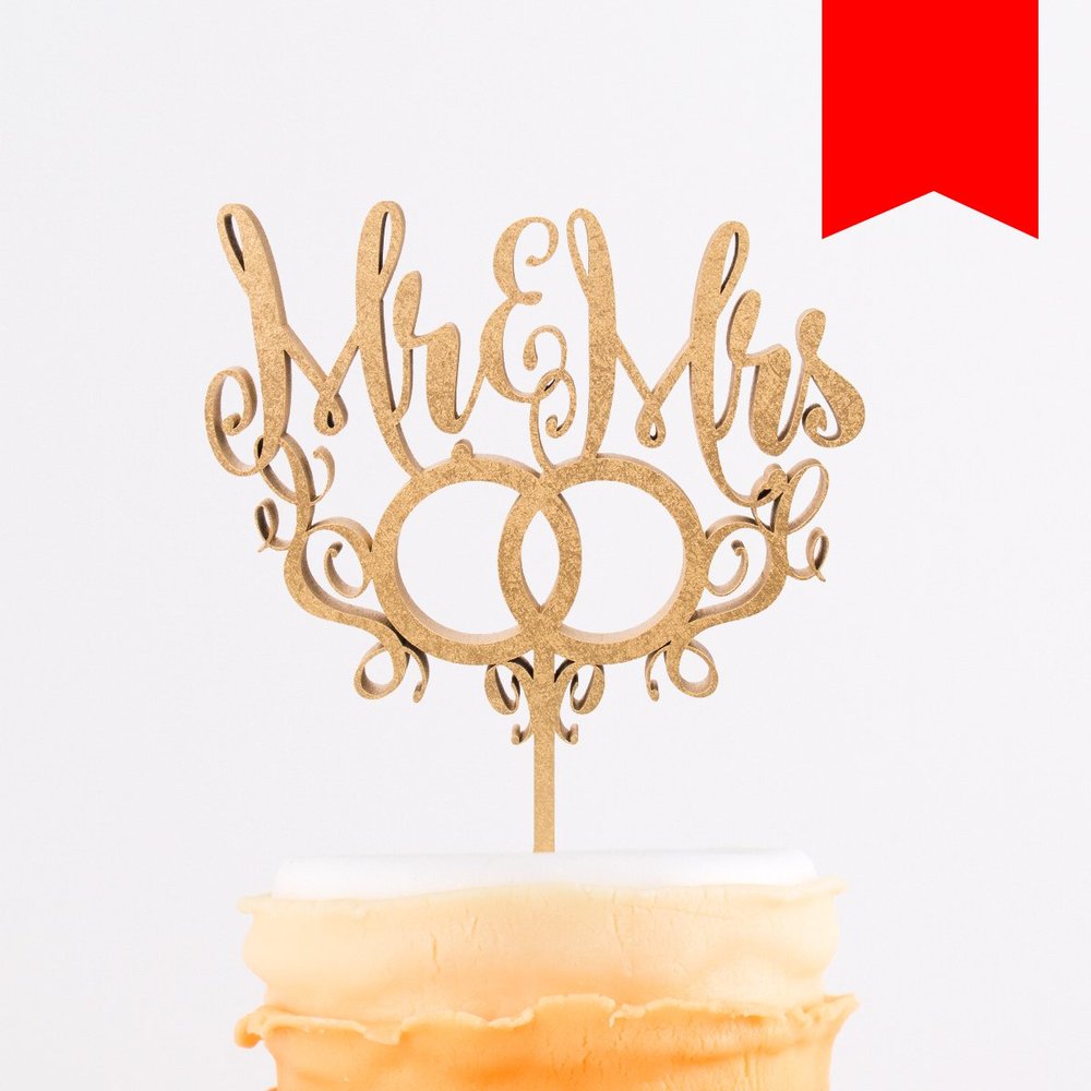 KLEINLAUT 3D Lettering Cake Topper Mr. & Mrs. with Rings, 25 x 29.5 cm, Neon Red