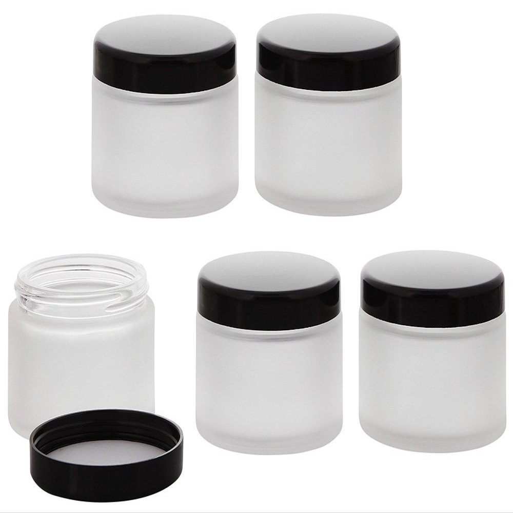 Frosted Glass Jars 100 ml with Lids, Empty Cosmetic Cream Jars, Set of 5