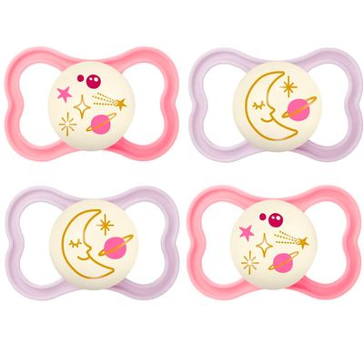 MAM Air NIGHT Silicone Pacifiers 16+ Months, Girl Mix, 4-Pack