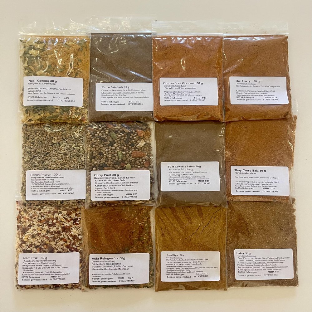 12-Piece Asian Spice Set: Nasi Goreng, Five-Spice Powder, Thai Curry & Nam Prik