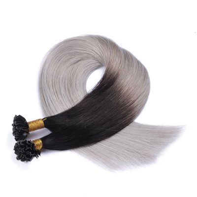 Keratin Bonding #1B/Silver Ombre, 50 cm, 250 Strands, 100% Remy Human Hair U-Tip Extensions
