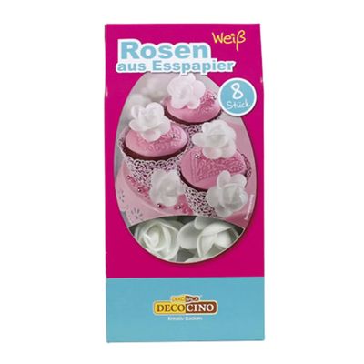 Dekoback White Wafer Paper Roses, 8 Count