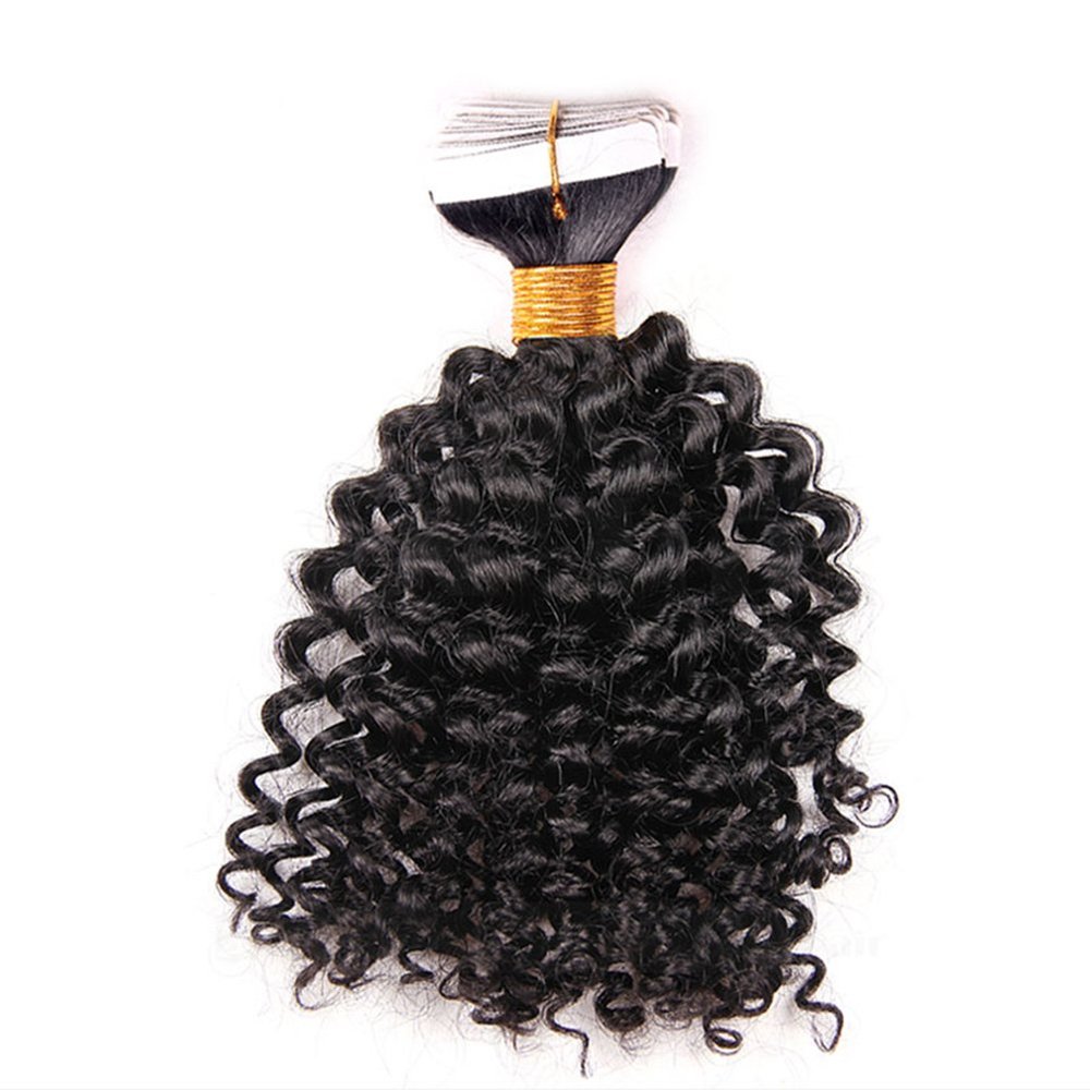 Remeehi Kinky Curly Tape-In Hair Extensions, Brazilian Human Hair, Skin-Weft Tape, 20 Pieces, 2.5 g Each, 24 in, 60# Platinum Blonde