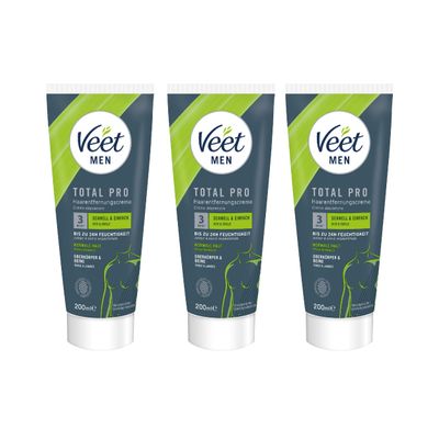 Veet Men Hair Removal Cream for Upper Body & Legs, 3 x 200 ml