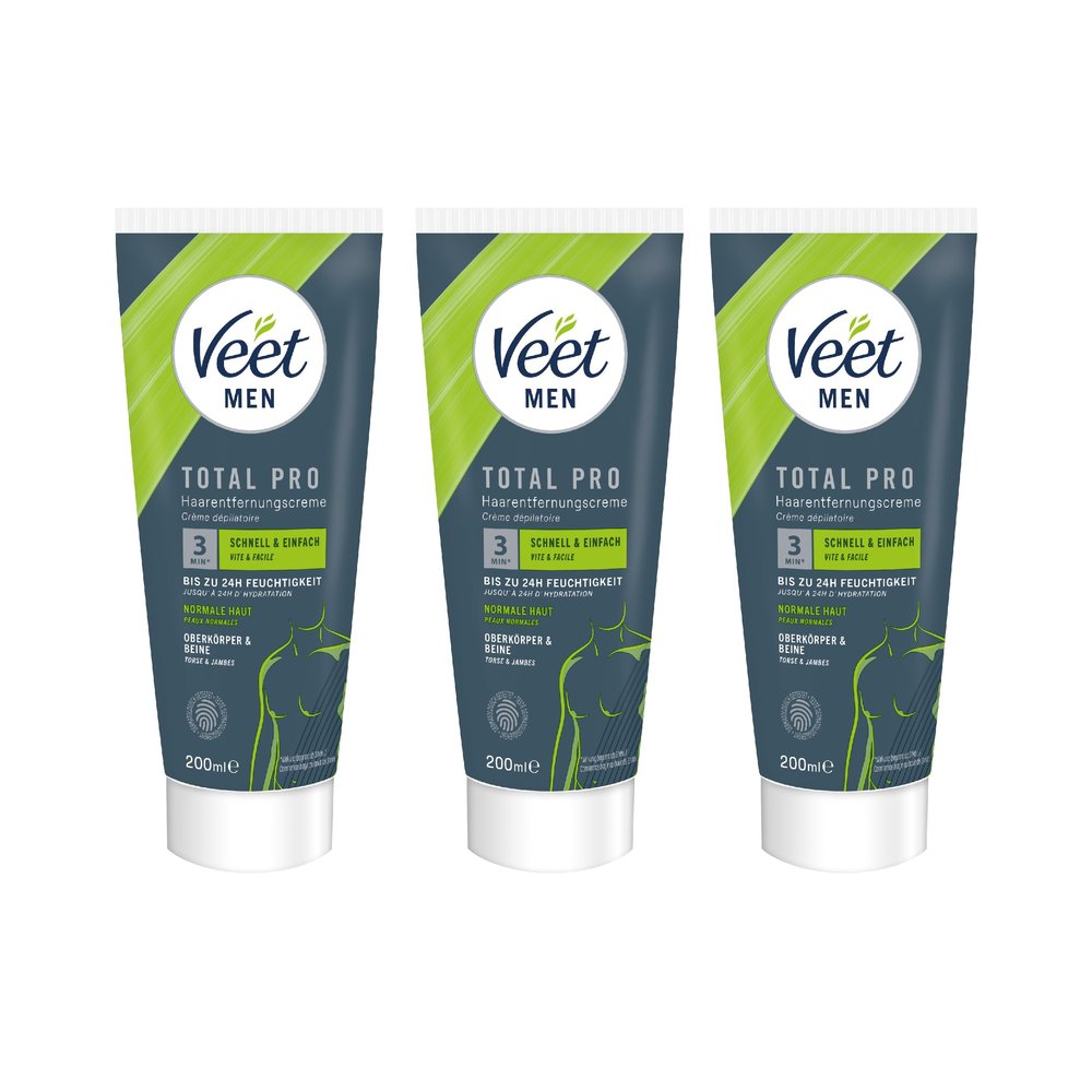 Veet Men Hair Removal Cream for Upper Body & Legs, 3 x 200 ml