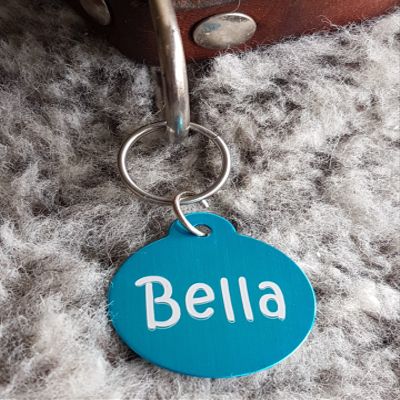 Gravuren.store 2 Pack Dog Tags Round Address Keychains in Aluminum, Laser Engraved (Turquoise)