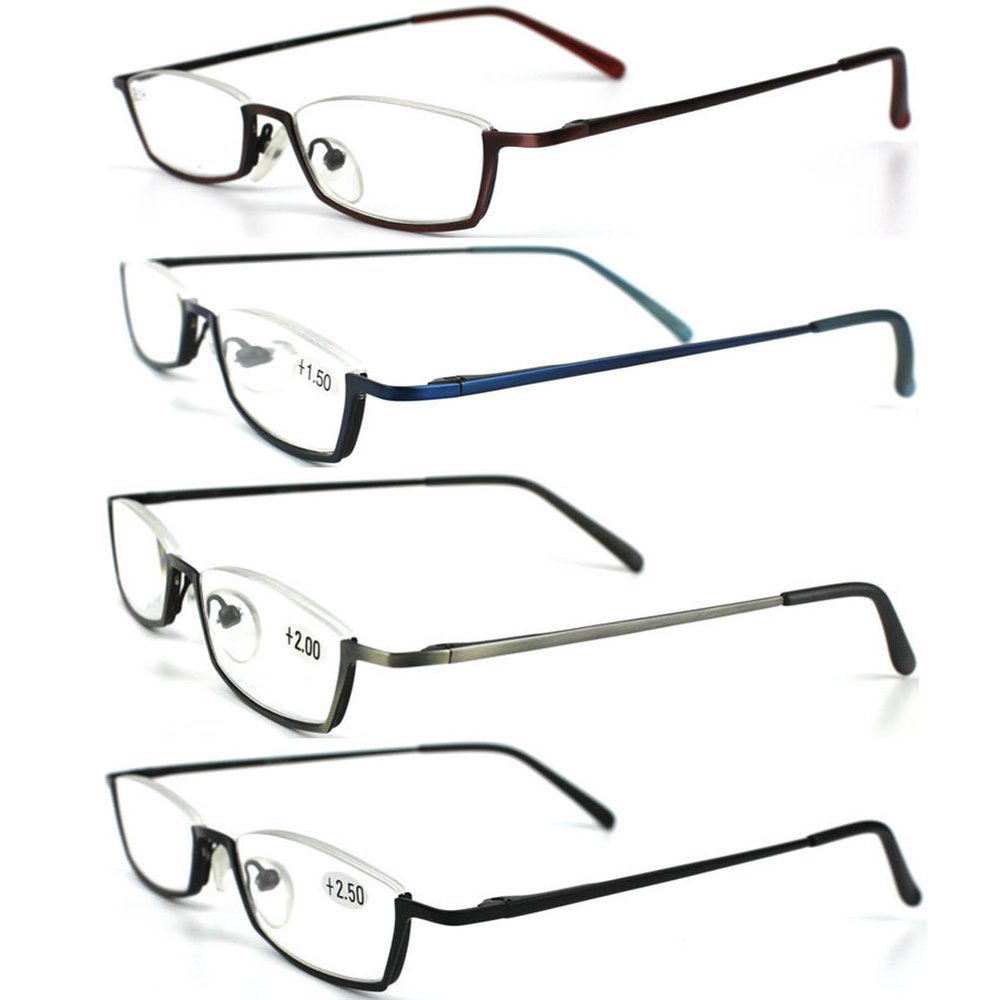 MELARIO Lightweight Thin Half-Frame Reading Glasses (1–4-Piece Set) (4 Pieces, +3.0, 4 Colors)
