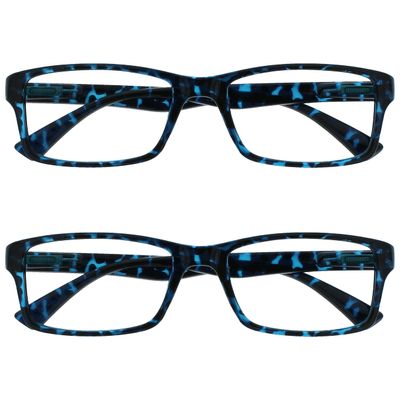 OPULIZE The Reading Glasses Company Blue Tortoiseshell Readers Value 2-Pack, Designer Style, Men and Women, RR92-3 +1.50