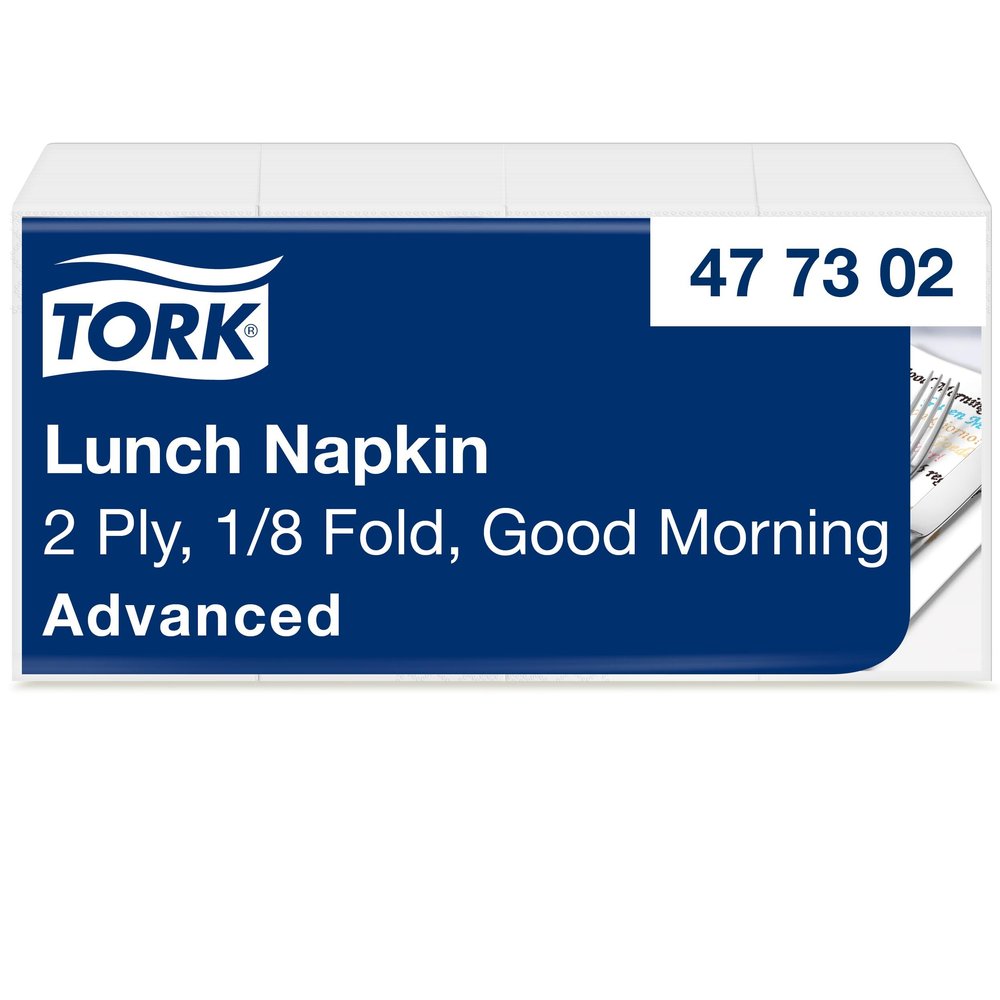 Tork 477302 Good Morning Lunch Napkins, 1/8 Fold, 2-Ply, Advanced Quality, 10 x 200 (2,000), 32.6 x 33 cm (W x L)