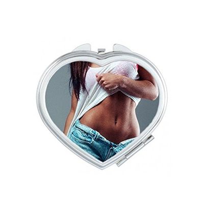 DIYthinker Mesh D-Cup Bare Chest Denim Shorts Sexy Gal Lady Heart Compact Makeup Pocket Mirror