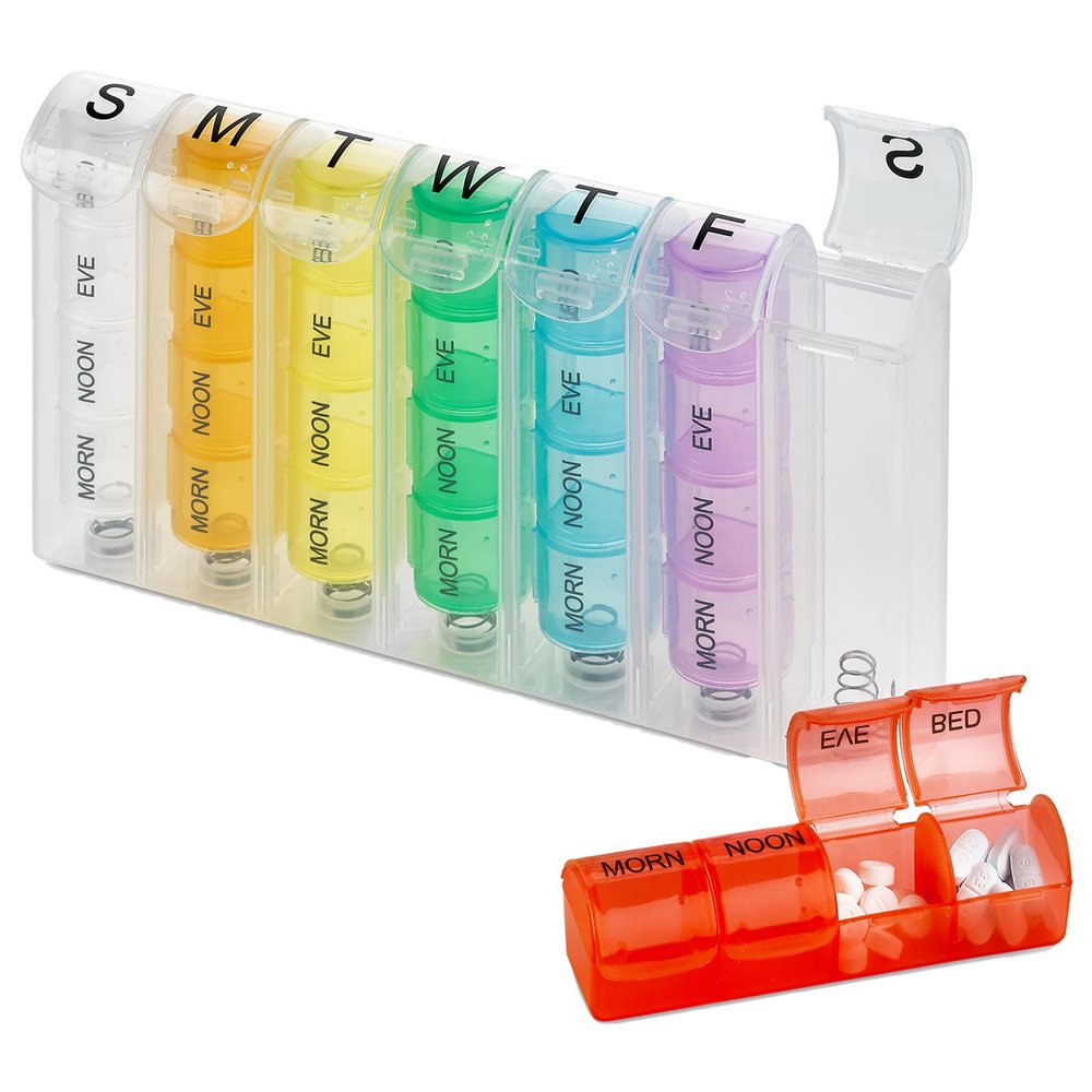 MEDca Weekly Pill Organizer, Tap-Open, 4 Daily Compartments