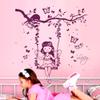 ilka parey Wandtattoo-Welt Wall Decal Fairy Elf on a Swing with Raccoon, Butterflies, Dots and Name M2129, Light Brown, XXL 140 × 132 cm view 1